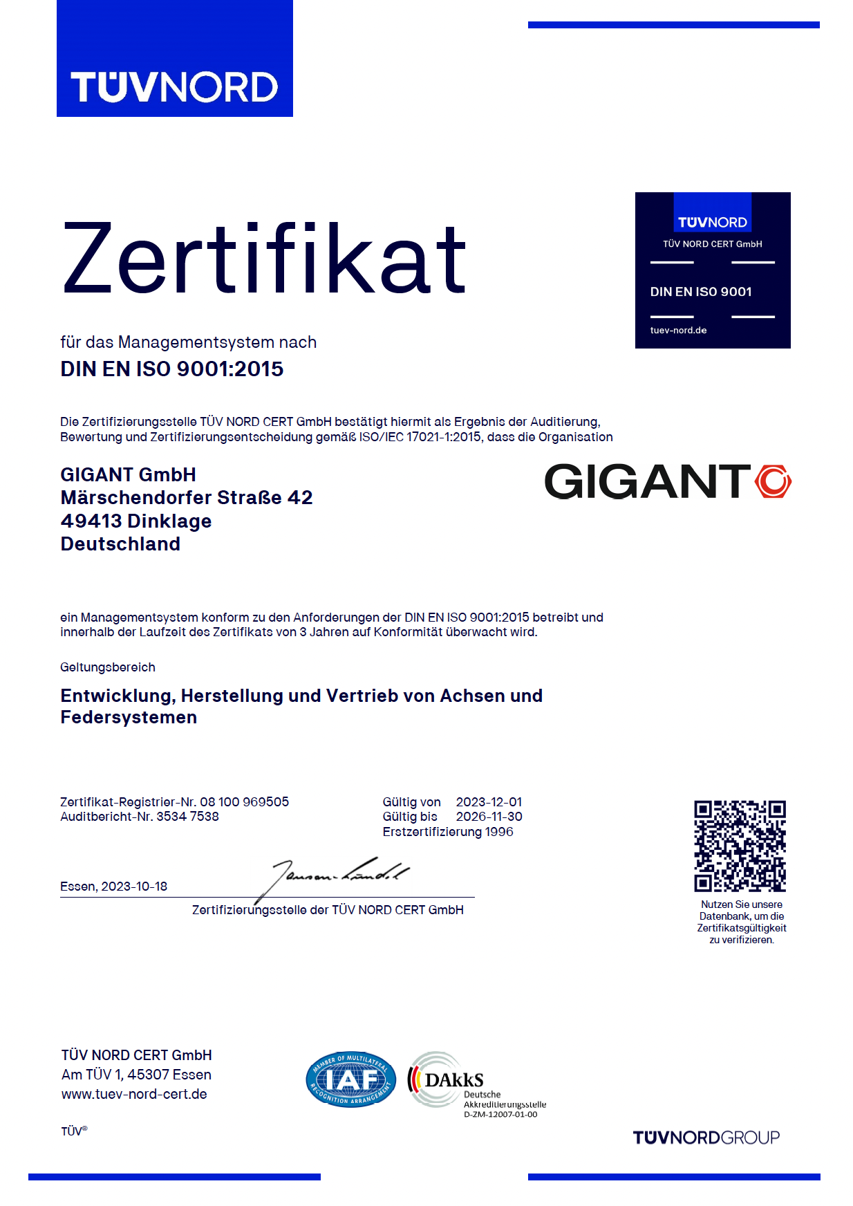 QMS certificat